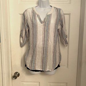 Christopher & Banks Medium Petite Linen Blend V Neck Blouse